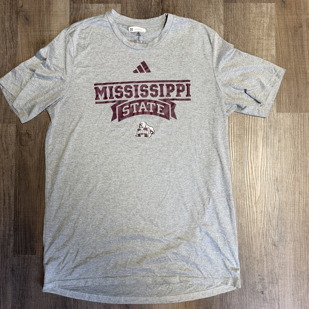 Adidas MSU Bulldogs Football Player Issued Short Sleeve Shirt Men's Gray Sz LT